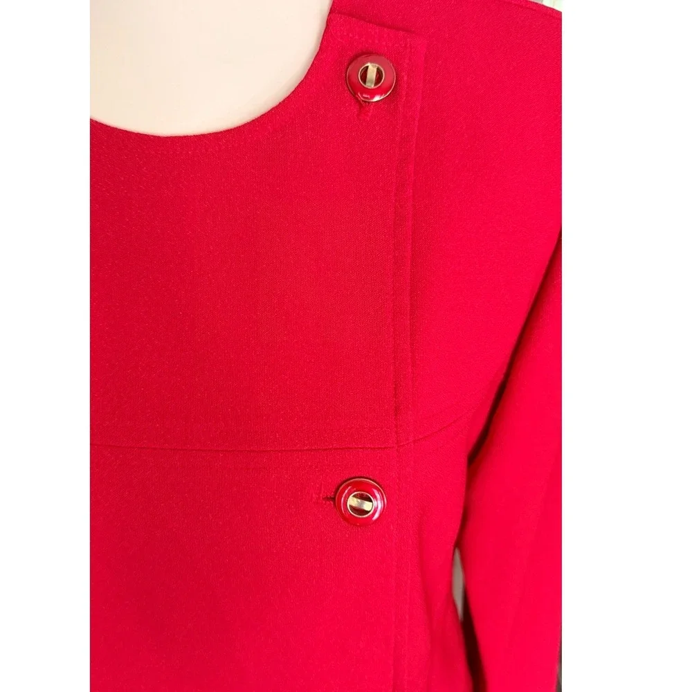 Vintage Red 2 Piece Pant Suit‎ Asymmetrical Button Blazer Pleated Trousers 1980s